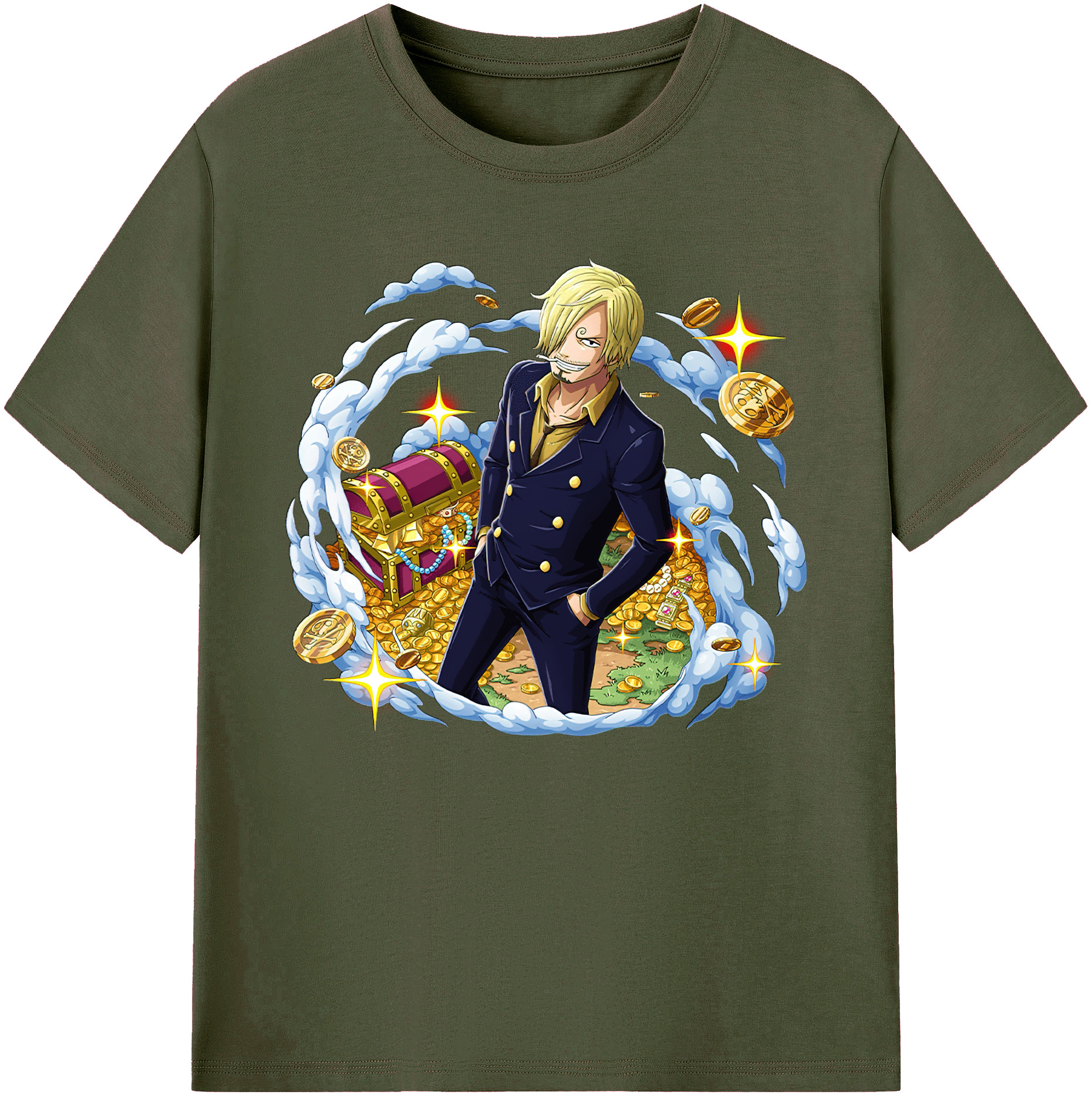 （画像用） ワンピース サンジ ONE PIECE Sanji 綿100％ メンズ半袖Tシャツ｜肌触りやわらか＆通気性